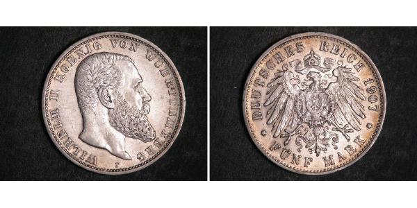 5 Mark Regno di Württemberg (1806-1918) Argento Wilhelm II, German Emperor (1859-1941)