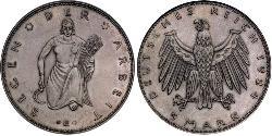 5 Mark Repubblica di Weimar (1918-1933) Argento 