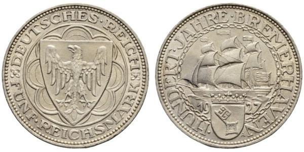 5 Mark Repubblica di Weimar (1918-1933) Argento 