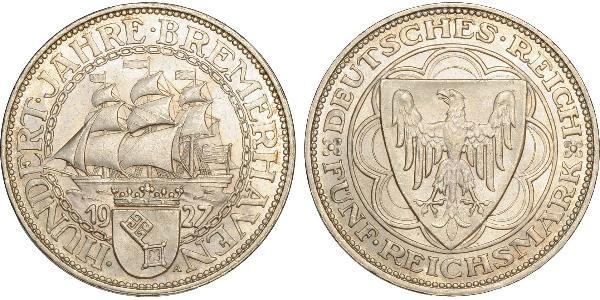 5 Mark Repubblica di Weimar (1918-1933) Argento 