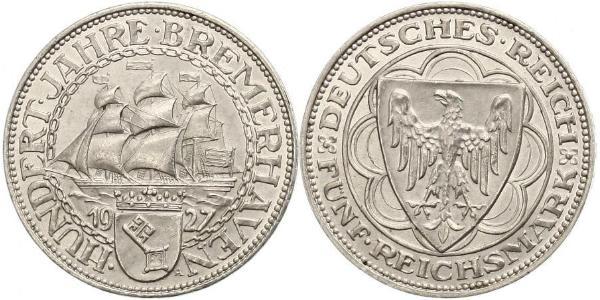 5 Mark Repubblica di Weimar (1918-1933) Argento 