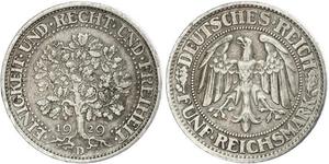 5 Mark Repubblica di Weimar (1918-1933) / Germania Argento 