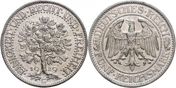 5 Mark Repubblica di Weimar (1918-1933) / Germania Argento 