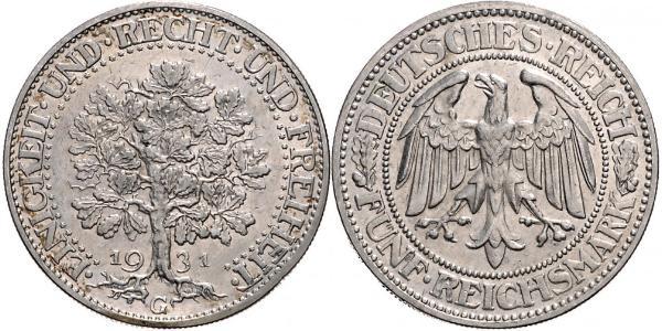 5 Mark Repubblica di Weimar (1918-1933) / Germania Argento 