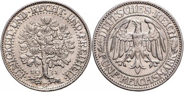 5 Mark Repubblica di Weimar (1918-1933) / Germania Argento 