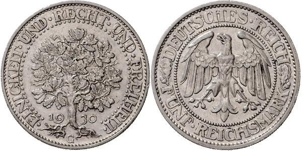 5 Mark Repubblica di Weimar (1918-1933) / Germania Argento 
