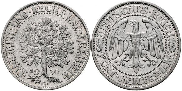 5 Mark Repubblica di Weimar (1918-1933) / Germania Argento 