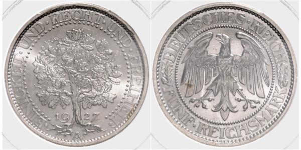 5 Mark Repubblica di Weimar (1918-1933) / Germania Argento 