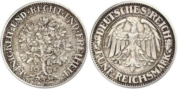 5 Mark Repubblica di Weimar (1918-1933) / Germania Argento 
