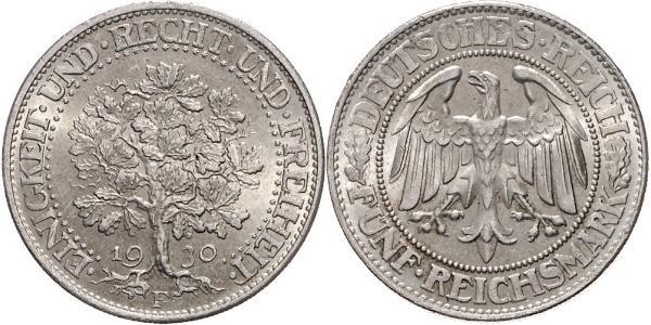 5 Mark Repubblica di Weimar (1918-1933) / Germania Argento 