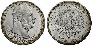 5 Mark Sassonia-Altenburg  (1826 - 1920) Argento Ernesto I di Sassonia-Altenburg (1826 - 1908)