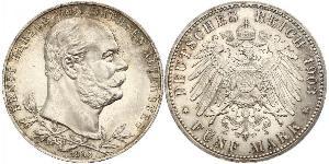 5 Mark Sassonia-Altenburg  (1826 - 1920) Argento Ernesto I di Sassonia-Altenburg (1826 - 1908)