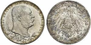 5 Mark Sassonia-Altenburg  (1826 - 1920) Argento Ernesto I di Sassonia-Altenburg (1826 - 1908)