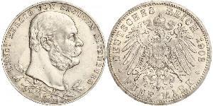 5 Mark Sassonia-Altenburg  (1826 - 1920) Argento Ernesto I di Sassonia-Altenburg (1826 - 1908)