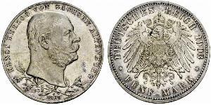 5 Mark Sassonia-Altenburg  (1826 - 1920) Argento Ernesto I di Sassonia-Altenburg (1826 - 1908)