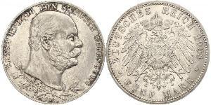 5 Mark Sassonia-Altenburg  (1826 - 1920) Argento Ernesto I di Sassonia-Altenburg (1826 - 1908)