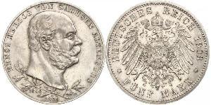 5 Mark Sassonia-Altenburg  (1826 - 1920) Argento Ernesto I di Sassonia-Altenburg (1826 - 1908)