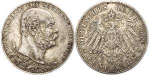 5 Mark Sassonia-Altenburg  (1826 - 1920) Argento Ernesto I di Sassonia-Altenburg (1826 - 1908)