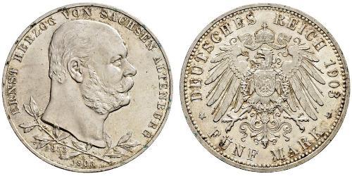 5 Mark Sassonia-Altenburg  (1826 - 1920) Argento Ernesto I di Sassonia-Altenburg (1826 - 1908)