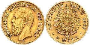 5 Mark Grand Duchy of Baden (1806-1918) Gold Frederick I, Grand Duke of Baden (1826 - 1907)