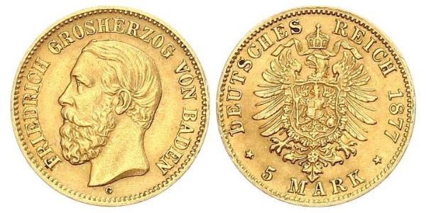 5 Mark Grand Duchy of Baden (1806-1918) Gold Frederick I, Grand Duke of Baden (1826 - 1907)