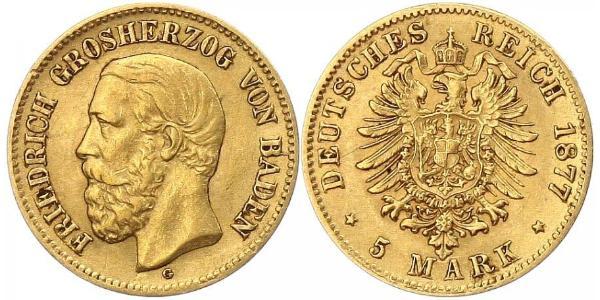 5 Mark Grand Duchy of Baden (1806-1918) Gold Friedrich I. (Baden, Großherzog) (1826 - 1907)