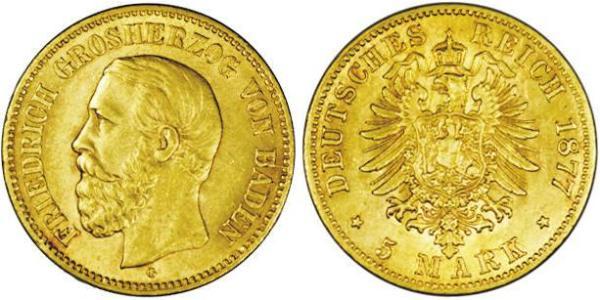 5 Mark Grand Duchy of Baden (1806-1918) Gold Frederick I, Grand Duke of Baden (1826 - 1907)