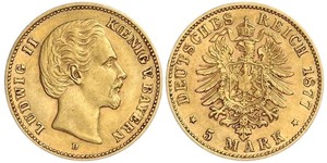 5 Mark Kingdom of Bavaria (1806 - 1918) Gold Ludwig II of Bavaria (1845 – 1886)