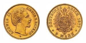 5 Mark Kingdom of Bavaria (1806 - 1918) Gold Ludwig II of Bavaria (1845 – 1886)