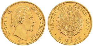 5 Mark Kingdom of Bavaria (1806 - 1918) Gold Ludwig II of Bavaria (1845 – 1886)