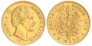 5 Mark Kingdom of Bavaria (1806 - 1918) Gold Ludwig II of Bavaria (1845 – 1886)