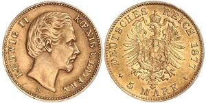 5 Mark Kingdom of Bavaria (1806 - 1918) Gold Ludwig II of Bavaria (1845 – 1886)