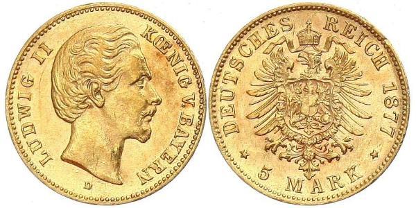 5 Mark Kingdom of Bavaria (1806 - 1918) Gold Ludwig II of Bavaria (1845 – 1886)