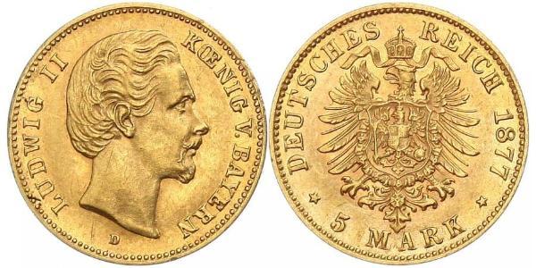 5 Mark Kingdom of Bavaria (1806 - 1918) Gold Ludwig II of Bavaria (1845 – 1886)