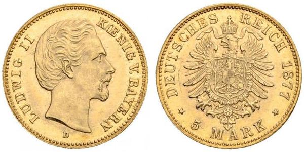 5 Mark Kingdom of Bavaria (1806 - 1918) Gold Ludwig II of Bavaria (1845 – 1886)