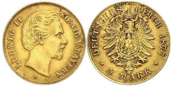 5 Mark Kingdom of Bavaria (1806 - 1918) Gold Ludwig II of Bavaria (1845 – 1886)