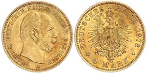 5 Mark Kingdom of Prussia (1701-1918) Gold Wilhelm I, German Emperor (1797-1888)