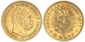 5 Mark Kingdom of Prussia (1701-1918) Gold Wilhelm I, German Emperor (1797-1888)