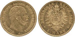 5 Mark Kingdom of Prussia (1701-1918) Gold Wilhelm I, German Emperor (1797-1888)