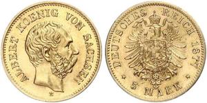 5 Mark Kingdom of Saxony (1806 - 1918) Gold 