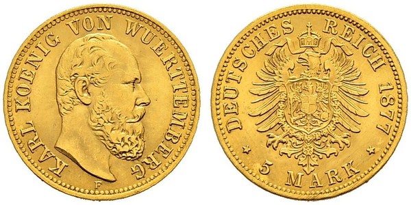 5 Mark Kingdom of Württemberg (1806-1918) Gold Charles I of Württemberg