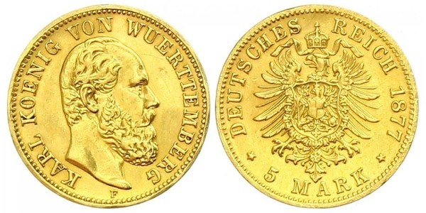 5 Mark Kingdom of Württemberg (1806-1918) Gold Charles I of Württemberg