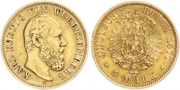 5 Mark Kingdom of Württemberg (1806-1918) Gold Charles I of Württemberg