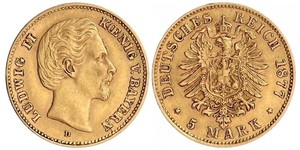 5 Mark Königreich Bayern (1806 - 1918) Gold Ludwig II. (Bayern)(1845 – 1886)