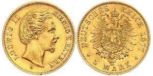 5 Mark Königreich Bayern (1806 - 1918) Gold Ludwig II. (Bayern)(1845 – 1886)