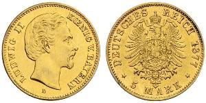 5 Mark Königreich Bayern (1806 - 1918) Gold Ludwig II. (Bayern)(1845 – 1886)