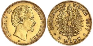 5 Mark Königreich Bayern (1806 - 1918) Gold Ludwig II. (Bayern)(1845 – 1886)