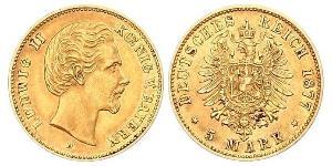 5 Mark Königreich Bayern (1806 - 1918) Gold Ludwig II. (Bayern)(1845 – 1886)