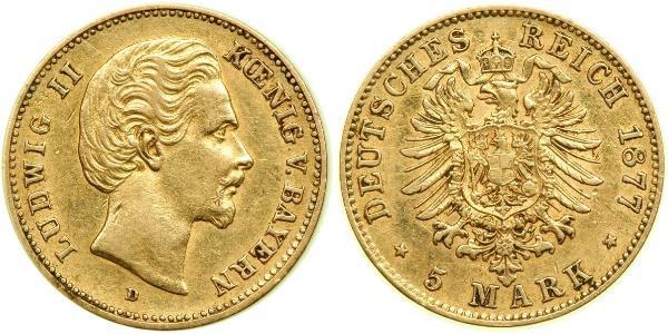 5 Mark Königreich Bayern (1806 - 1918) Gold Ludwig II. (Bayern)(1845 – 1886)