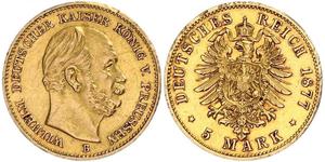 5 Mark Königreich Preußen (1701-1918) Gold Wilhelm I, German Emperor (1797-1888)